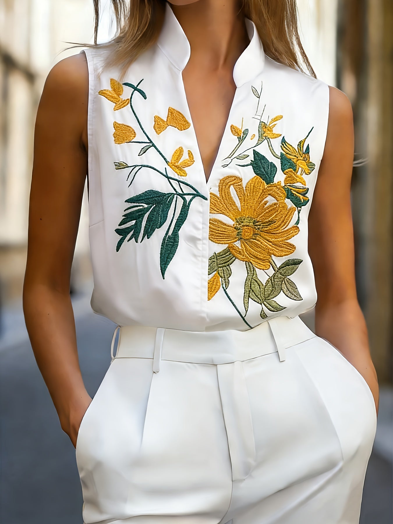 Lalyra | Elegante mouwloze blouse met V-hals voor dames – Casual, veelzijdige zomertop