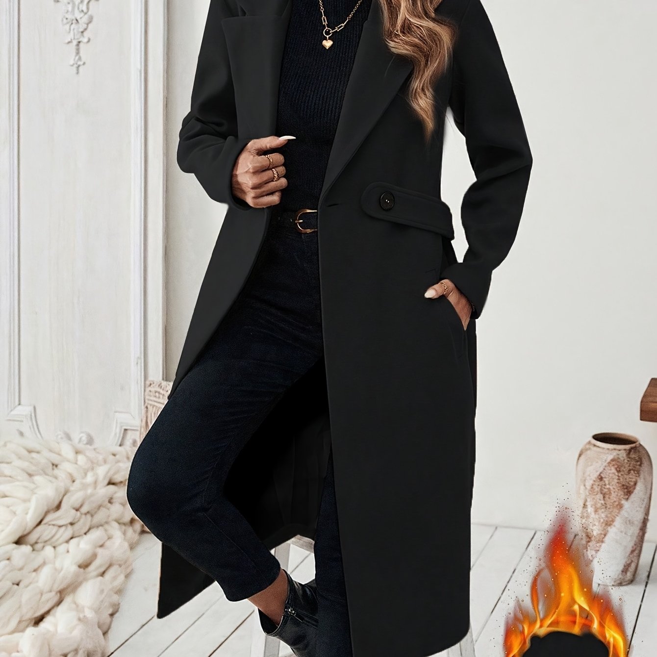 Veyrissa | Élégant manteau long pour femme – ceinture ajustable, ourlet asymétrique, col à revers