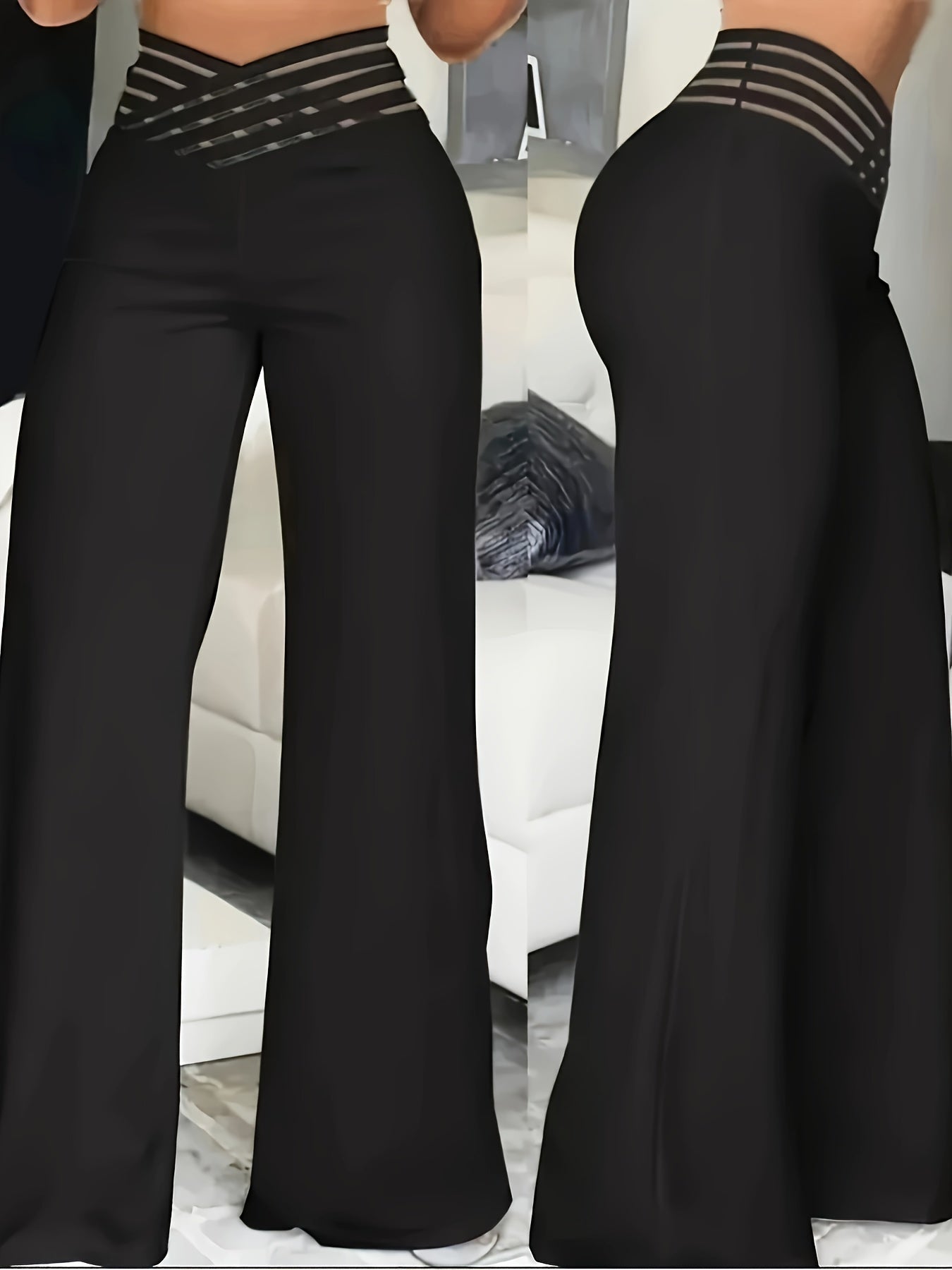 Syrene | Hoge taille broek met wijde pijpen voor dames – Elegant kruisdetail, rekbaar, comfortabel