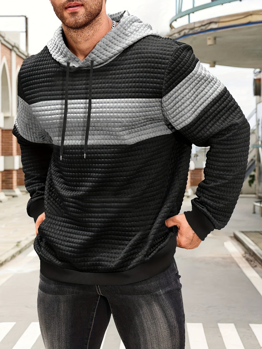 Sylas | Heren hoodiesweater met kleurblokken, casual pullover, trendy streetwear