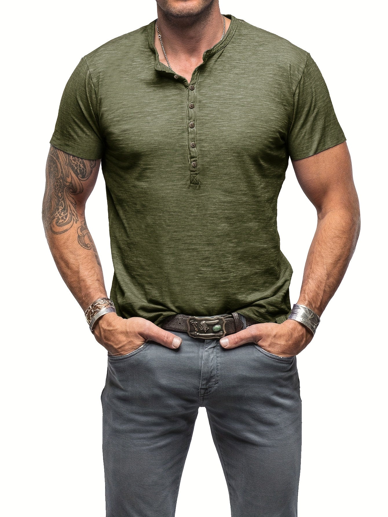 Riggs | Henley-Hemd für Herren im Vintage-Stil aus Baumwolle – Knopfleiste, Rundhalsausschnitt