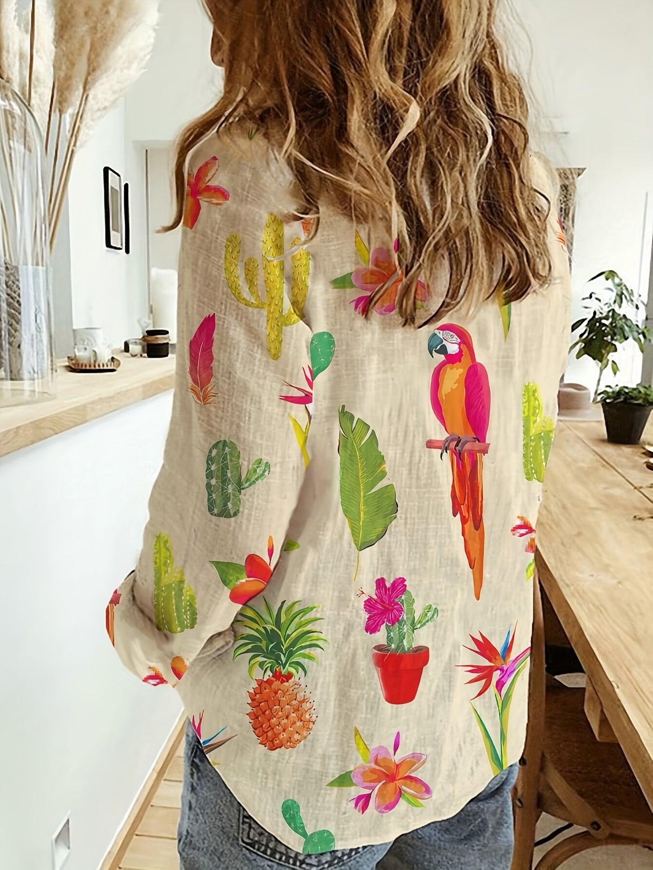 Elmyriaeth | Damesblouse met tropisch print – Elegante casual blouse met enkele knoopsluiting