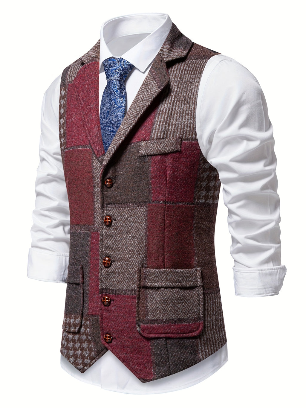 Barrett | Vintage patchwork herenvest – Klassiek vest met revers