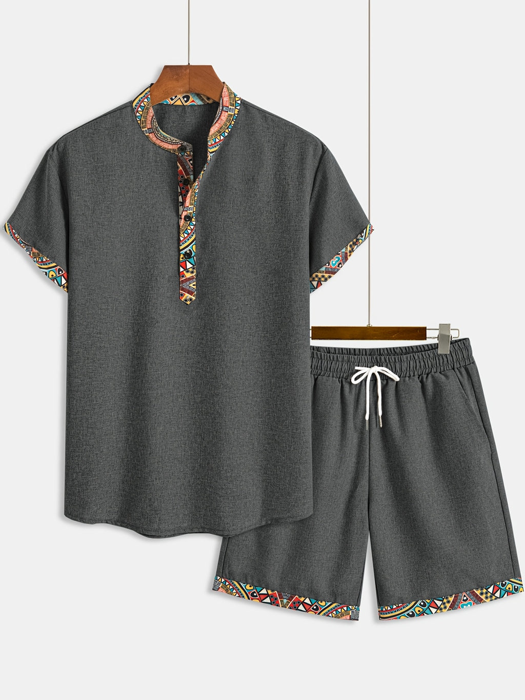 Daryx | Heren zomerset uit twee delen – shirt en short met etnische print en zakken