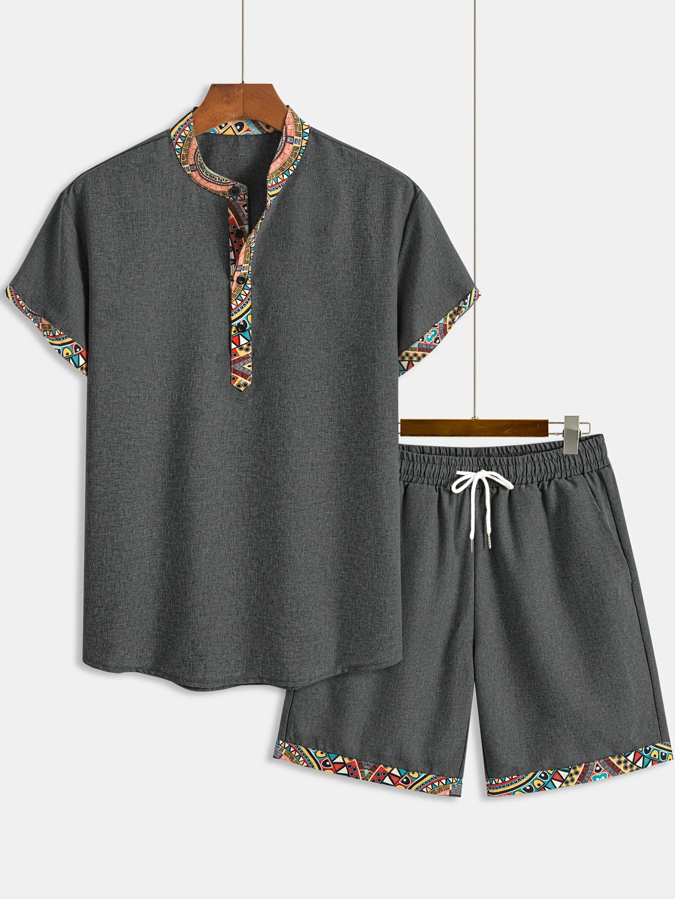 Daryx | Heren zomerset uit twee delen – shirt en short met etnische print en zakken