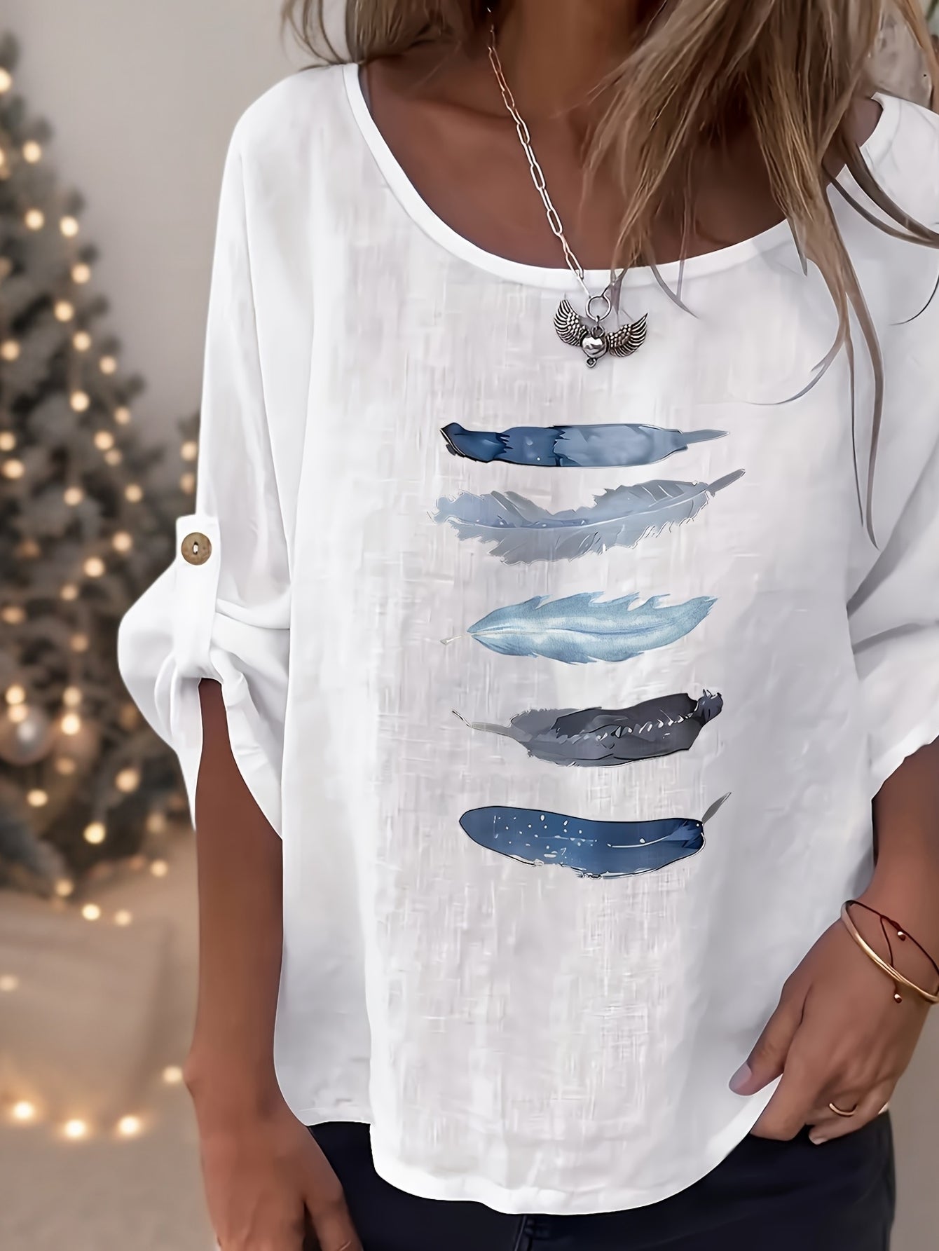 Myrala | Damesblouse met print en knopen – Casual shirt met ronde hals en losse pasvorm