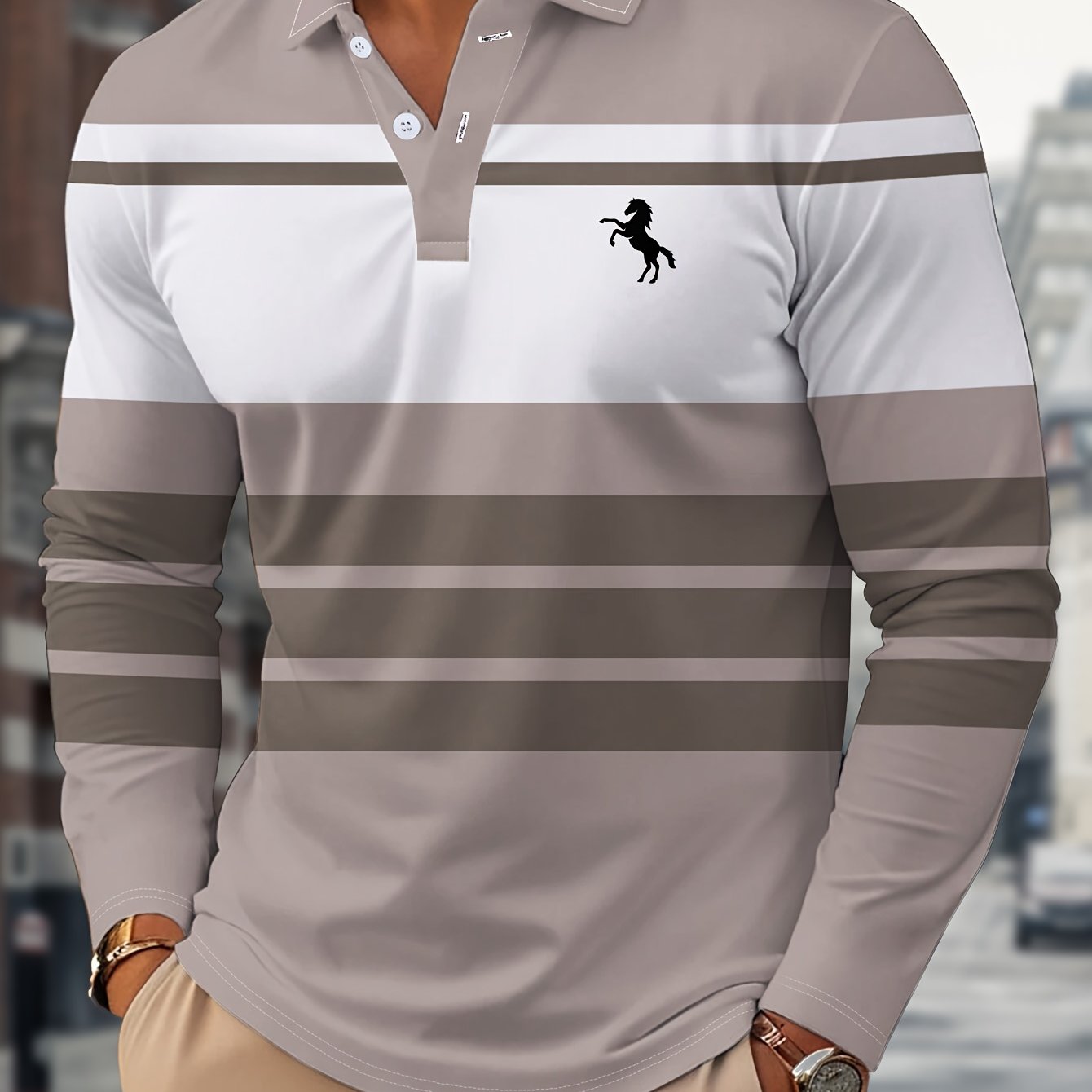 Radovan | Langärmeliges, gestreiftes Poloshirt – Atmungsaktives Button-Down-Hemd für Business und Freizeit