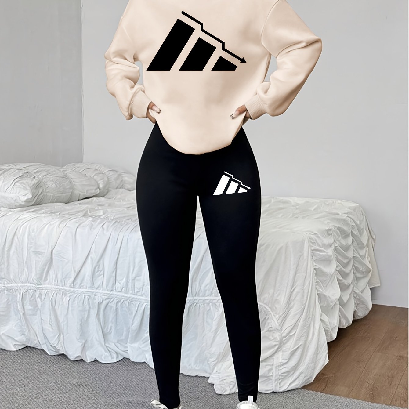 Elvanys | 2-delige set voor dames bestaande uit een sweatshirt en legging – Comfortabele outfit met ronde hals en lange mouwen voor de herfst/winter