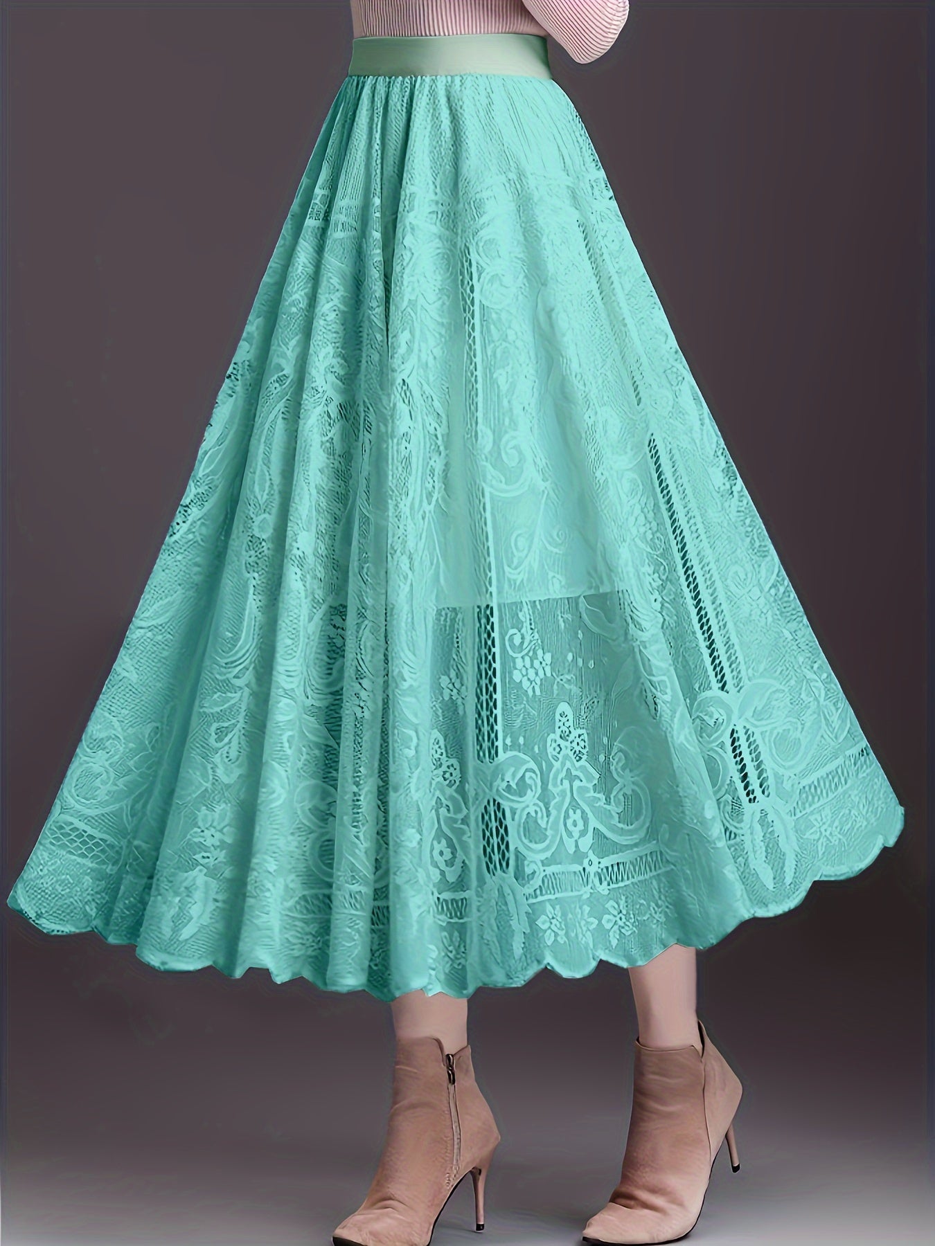 Gisla | Elegante A-lijn rok met kant - holle schulprand, casual midi-rok voor vrouwen