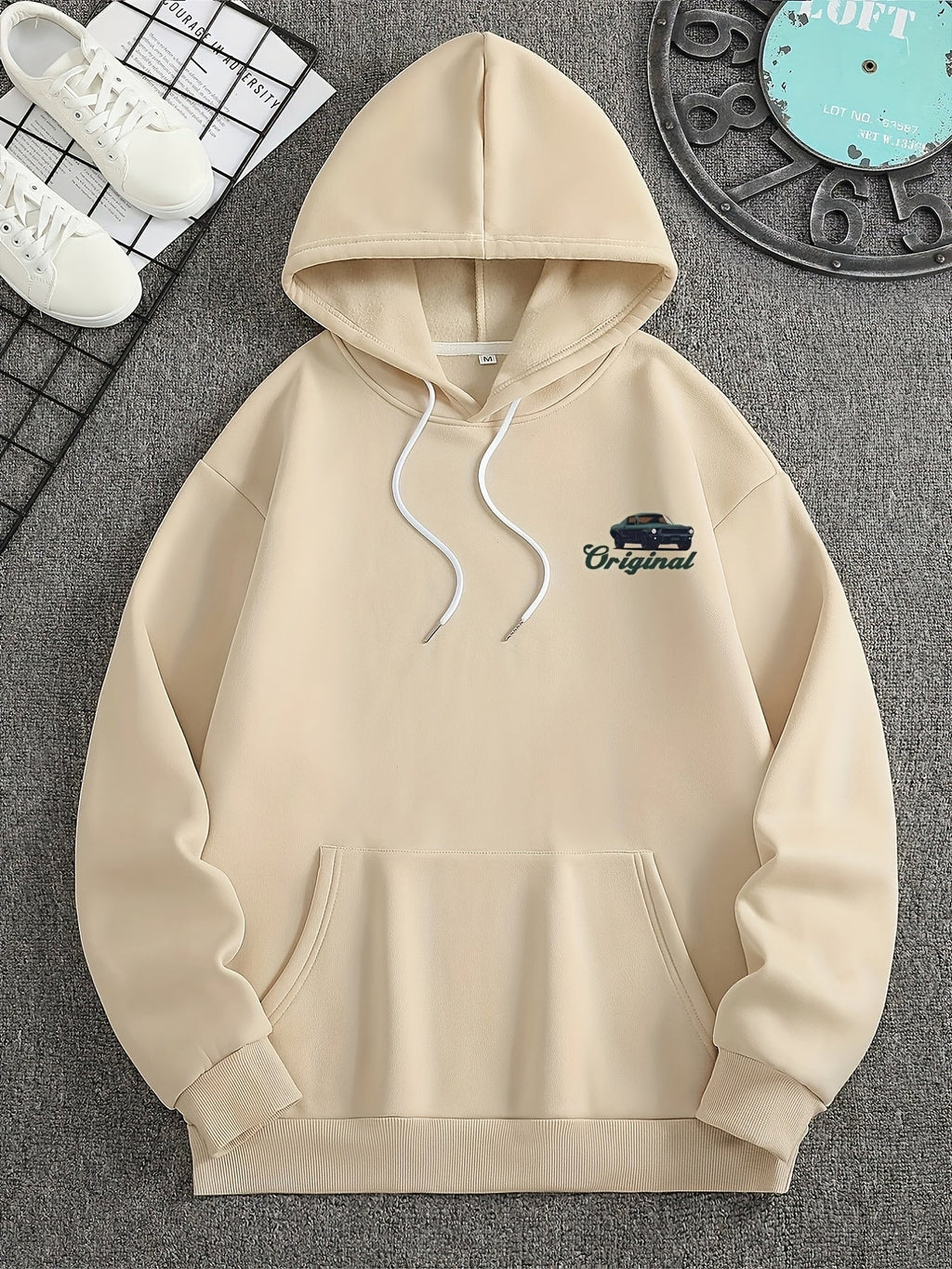 Caeron | Retro Muscle Car-hoodie voor heren – Losvallend sweatshirt van French Terry met zakken