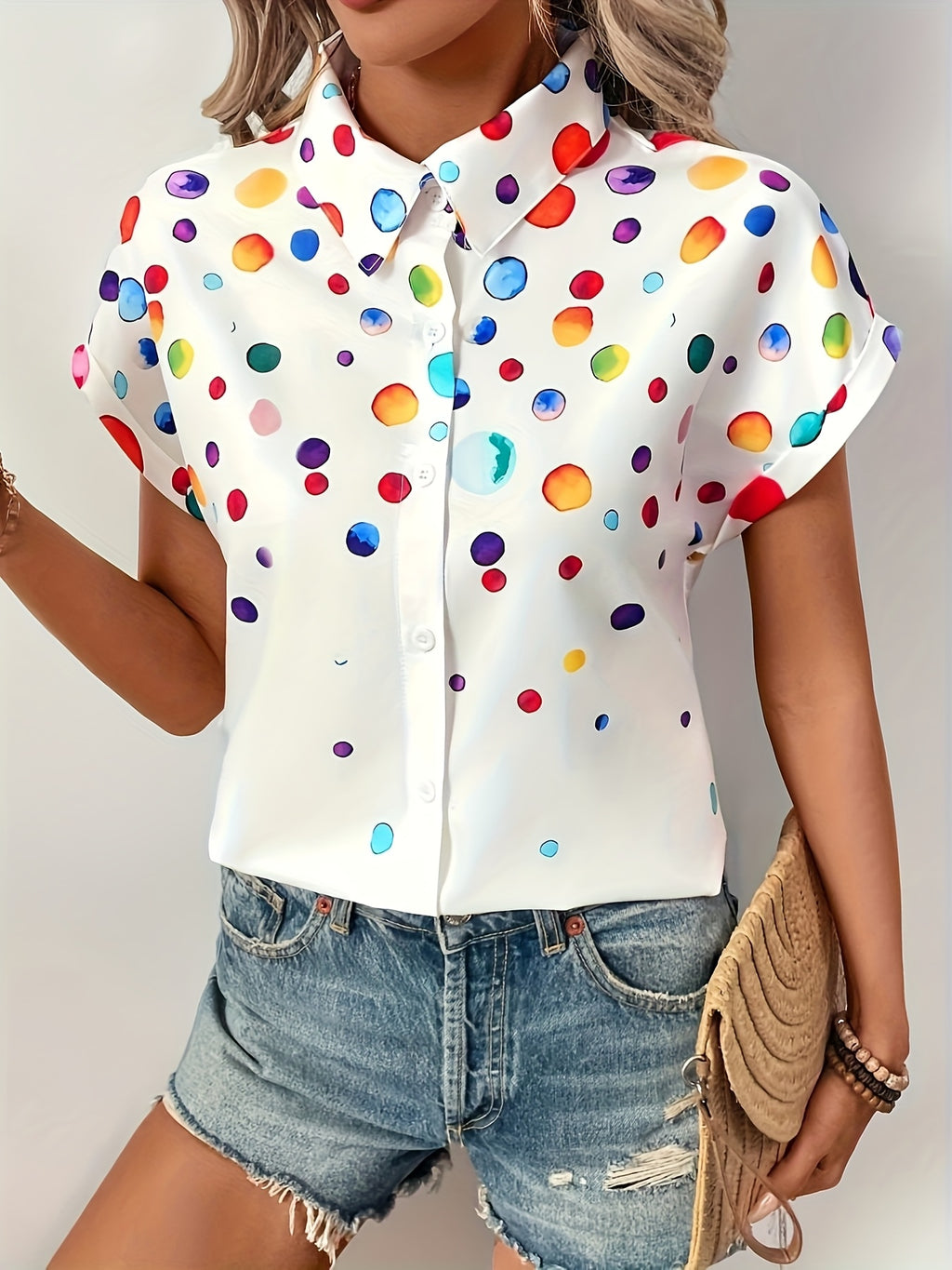 Lunea | Damesblouse met stippen – Kleurrijk overhemd met knopen