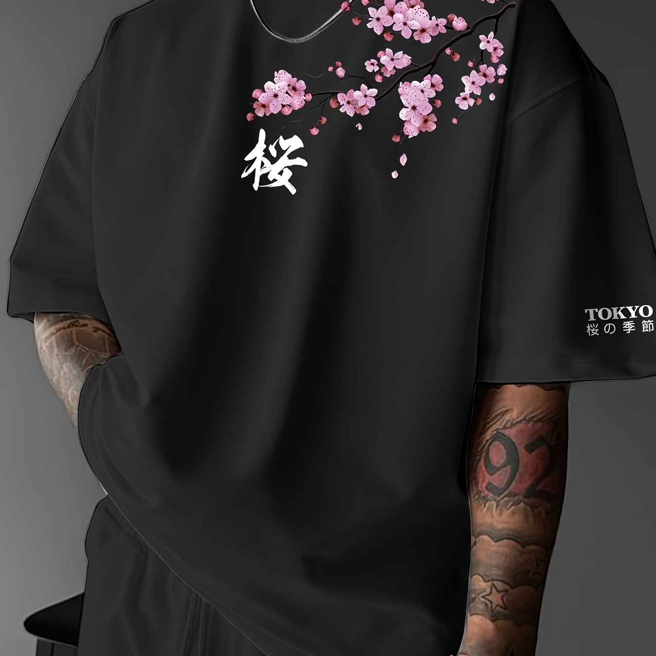 Lucian | Heren T-shirt met Japanse kersenbloesemprint – Streetwear casual T-shirt met korte mouwen