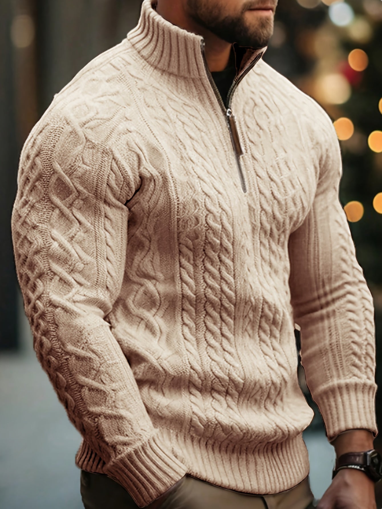 Dagfinn | Herren-Pullover mit Stehkragen und halber Reißverschluss, weiches Strickmaterial