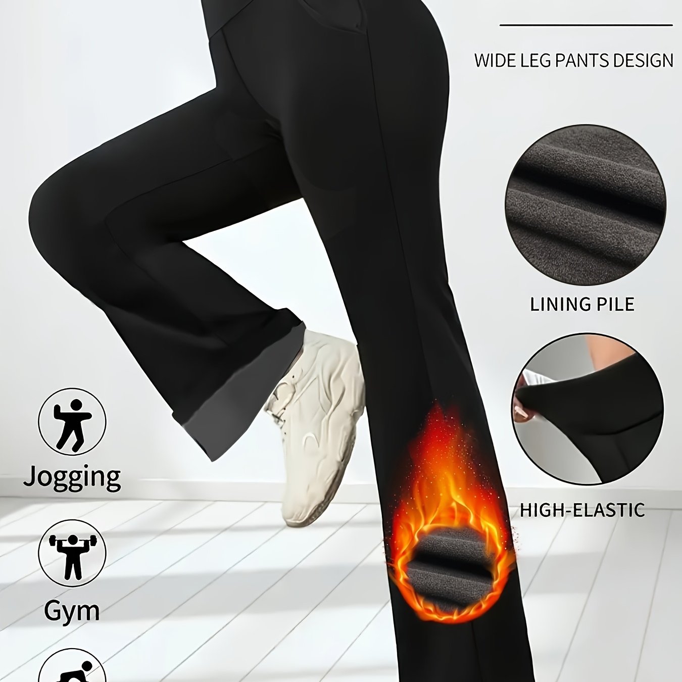Birkita | Hoge taille, fleece gevoerde dikke winterlegging, zacht, rekbaar, warm, uitlopende pasvorm en zakken