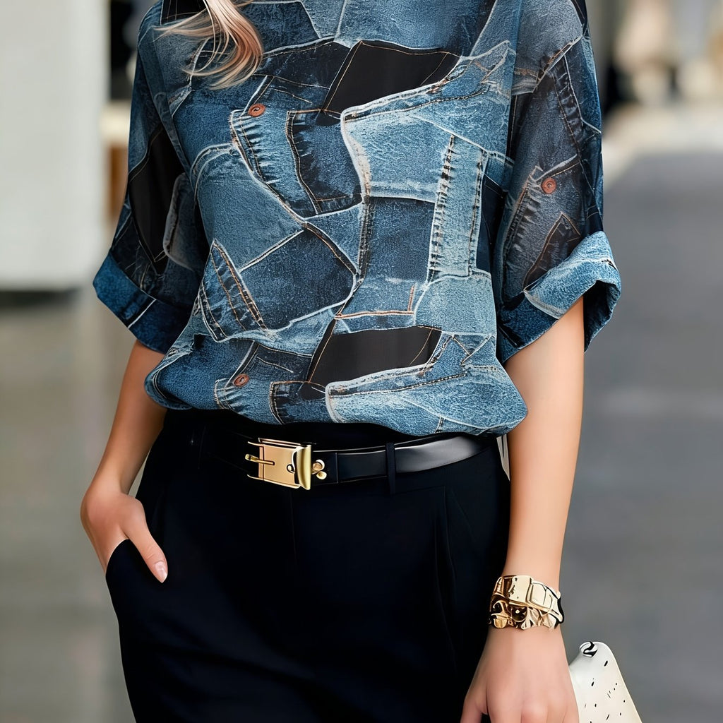 Nyvira | Chiffonblouse voor dames – Elegante, doorschijnende top met ronde hals en bloemenprint voor de zomer