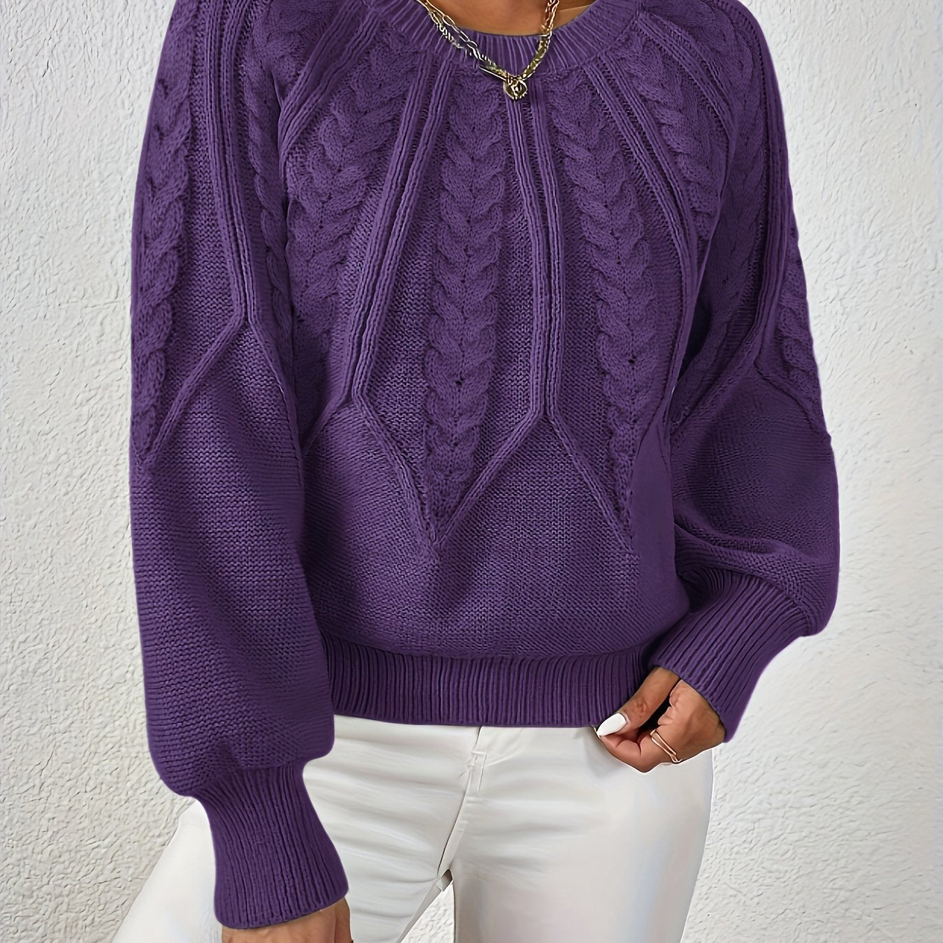 Kalyth | Damen-Zopfstrickpullover mit Laternenärmeln – Elegantes Strickoberteil für Herbst und Winter