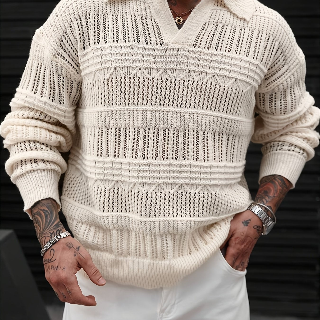 Zayrik | Heren Gebreide Trui met Kraag – Herfst Winter Pullover met Lange Mouwen