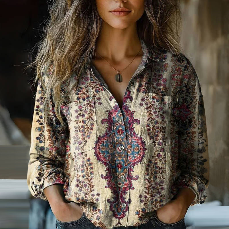 Airaia | Dames vintage blouse met bloemenprint – elegante boho lichte casual top