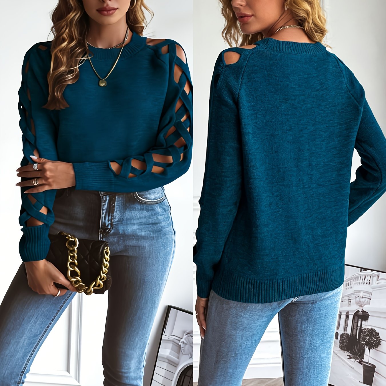 Ardelle | Dames Effen Pullover met Opengewerkte Mouwen – Lichtgewicht Gebreide Top