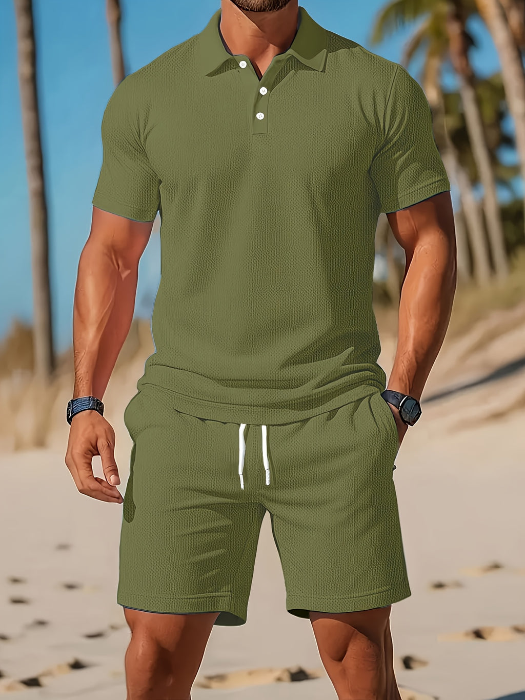 Thorsten | Ensemble polo et short à cordon pour homme, couleur unie - vêtements de sport décontractés