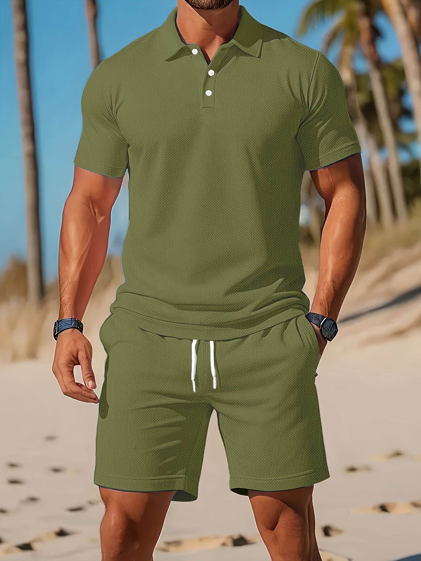 Thorsten | Ensemble polo et short à cordon pour homme, couleur unie - vêtements de sport décontractés