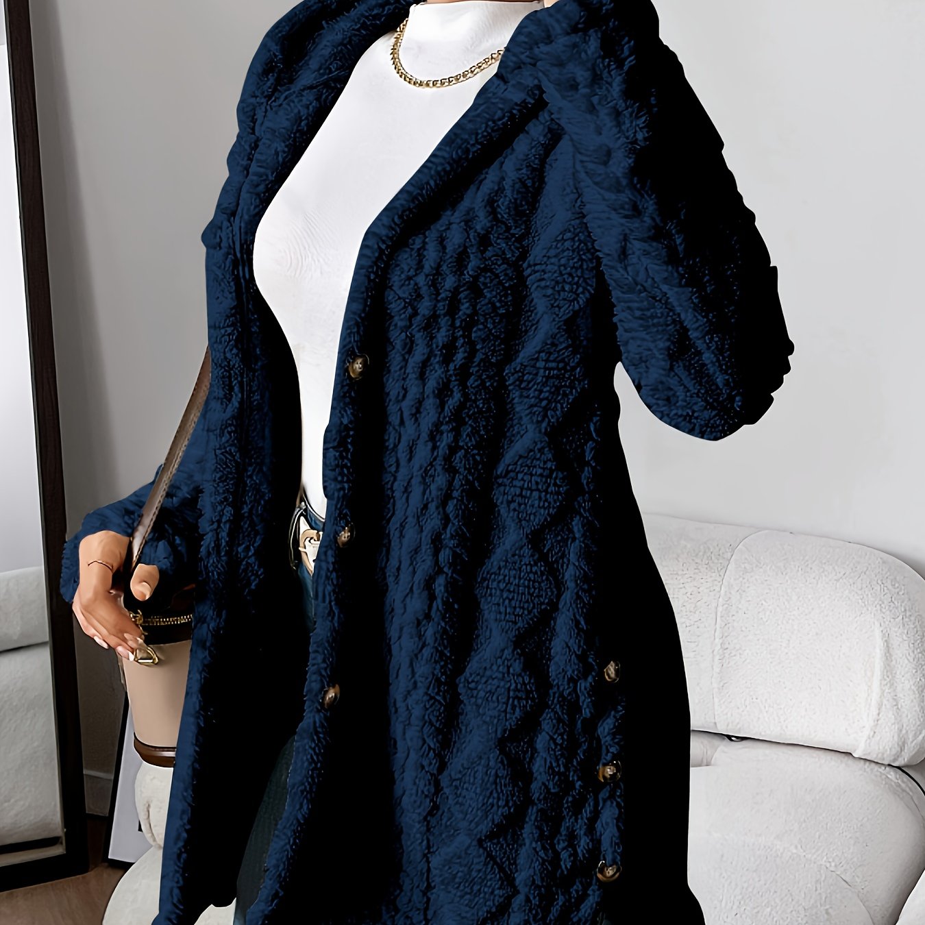 Palithra | Flauschiger, langer Damen-Kapuzencardigan – Lockere Passform, weiches Kunstfell für Herbst &amp; Winter