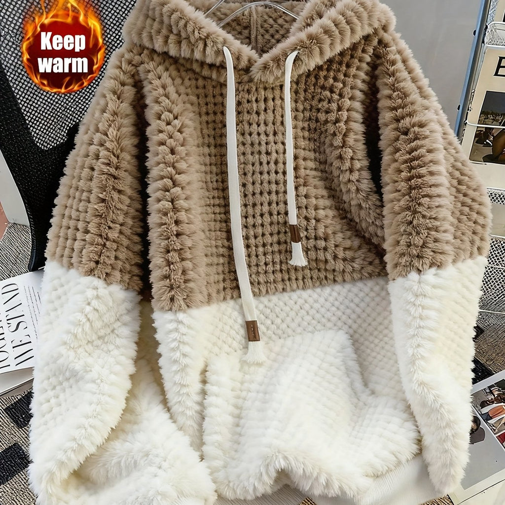 Azalith | Comfortabel fleecesweatshirt met capuchon voor dames – Losvallende pullover met kleurblokken