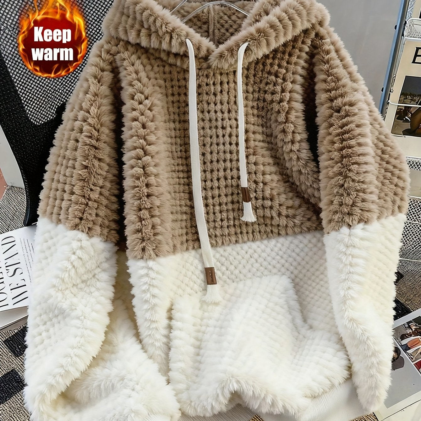 Azalith | Comfortabel fleecesweatshirt met capuchon voor dames – Losvallende pullover met kleurblokken