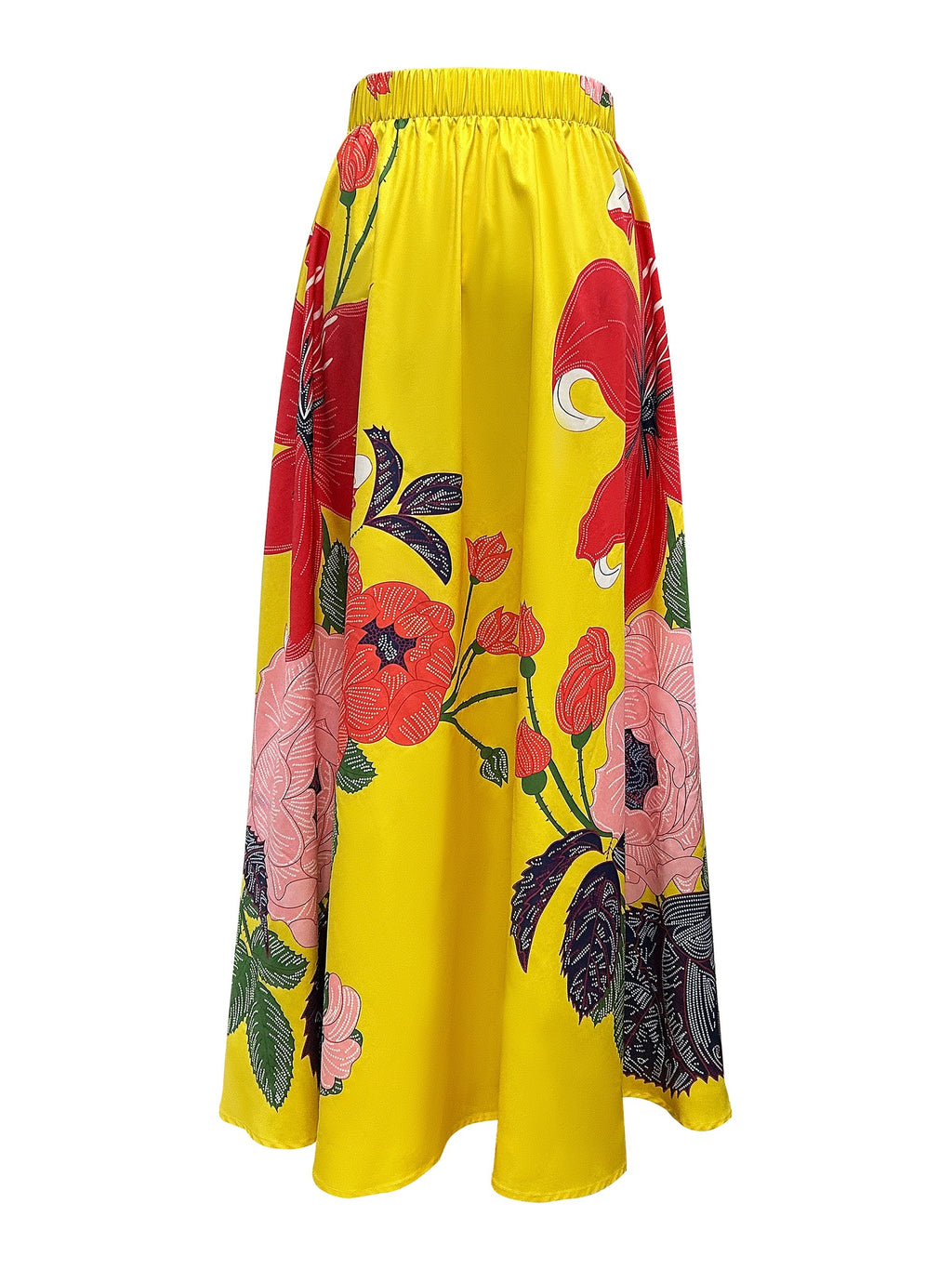 Agata | Bloemenprint Hoge Taille Maxi Rok met Zakken - Elastische A-lijn Rok