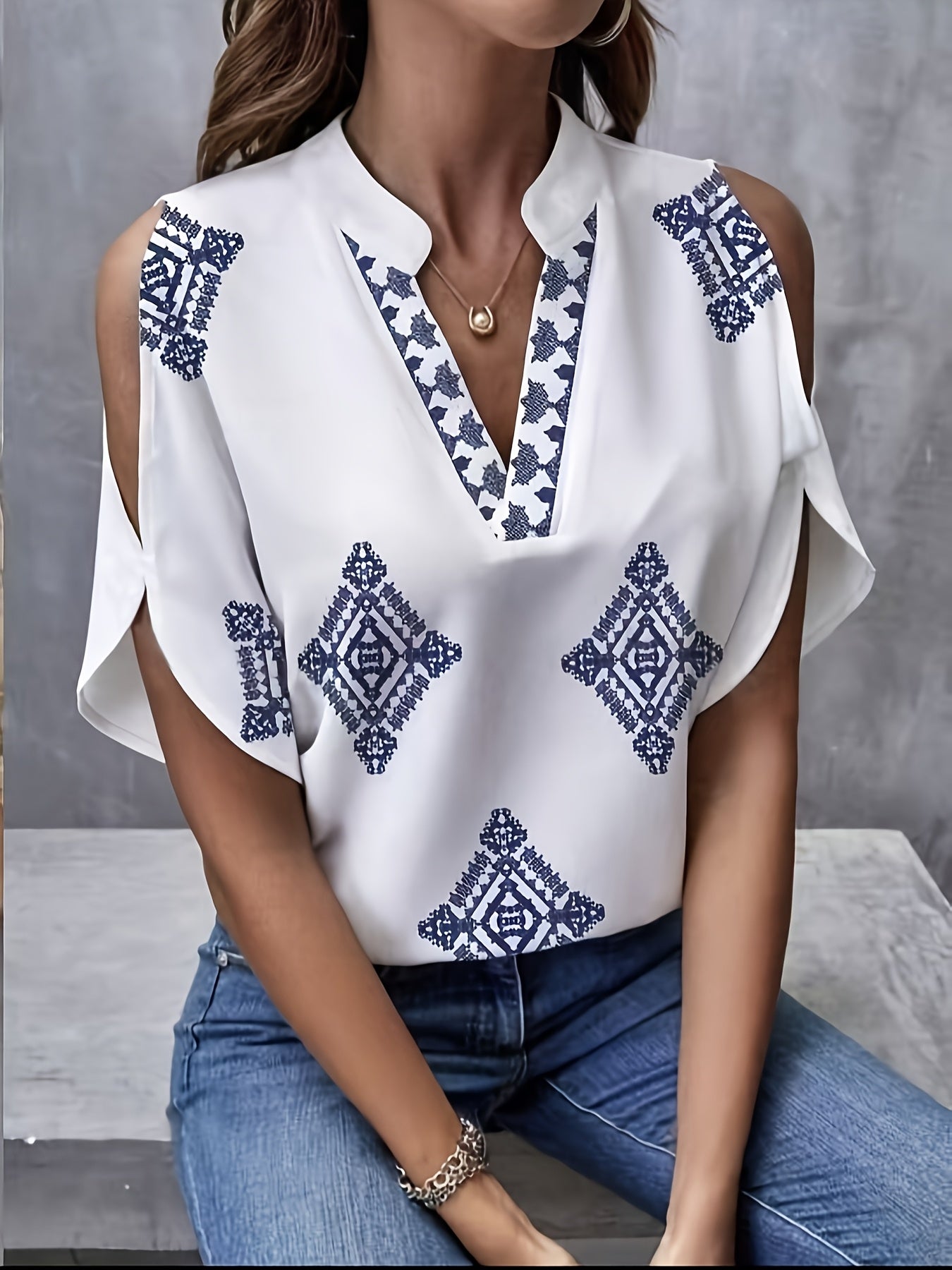 Henira | Dames V-Hals Blouse met Bloemenprint – Mouwloze Zomertop