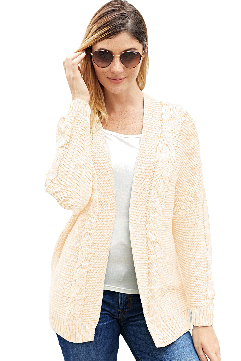 Luthara | Dames Witte Grofgebreide Cardigan – Relaxed Model met Lange Mouwen en Wijde Pasvorm
