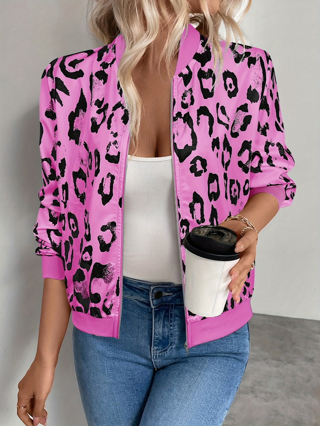 Ambrosia | Gilet imprimé léopard pour femme – Veste légère zippée, vêtement d'extérieur décontracté