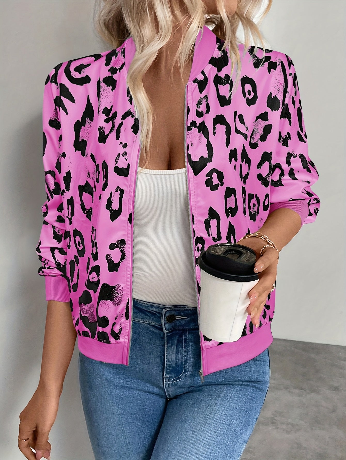 Ambrosia | Gilet imprimé léopard pour femme – Veste légère zippée, vêtement d'extérieur décontracté