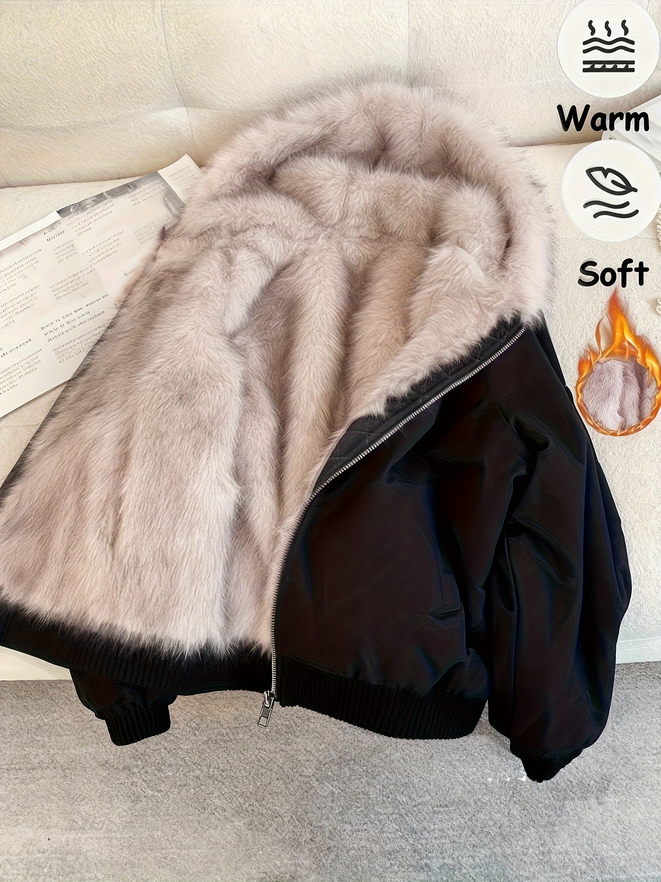 Veselina | Damesjas met capuchon en fleecevoering – Warme, harige winterjas, zachte casual bovenkleding