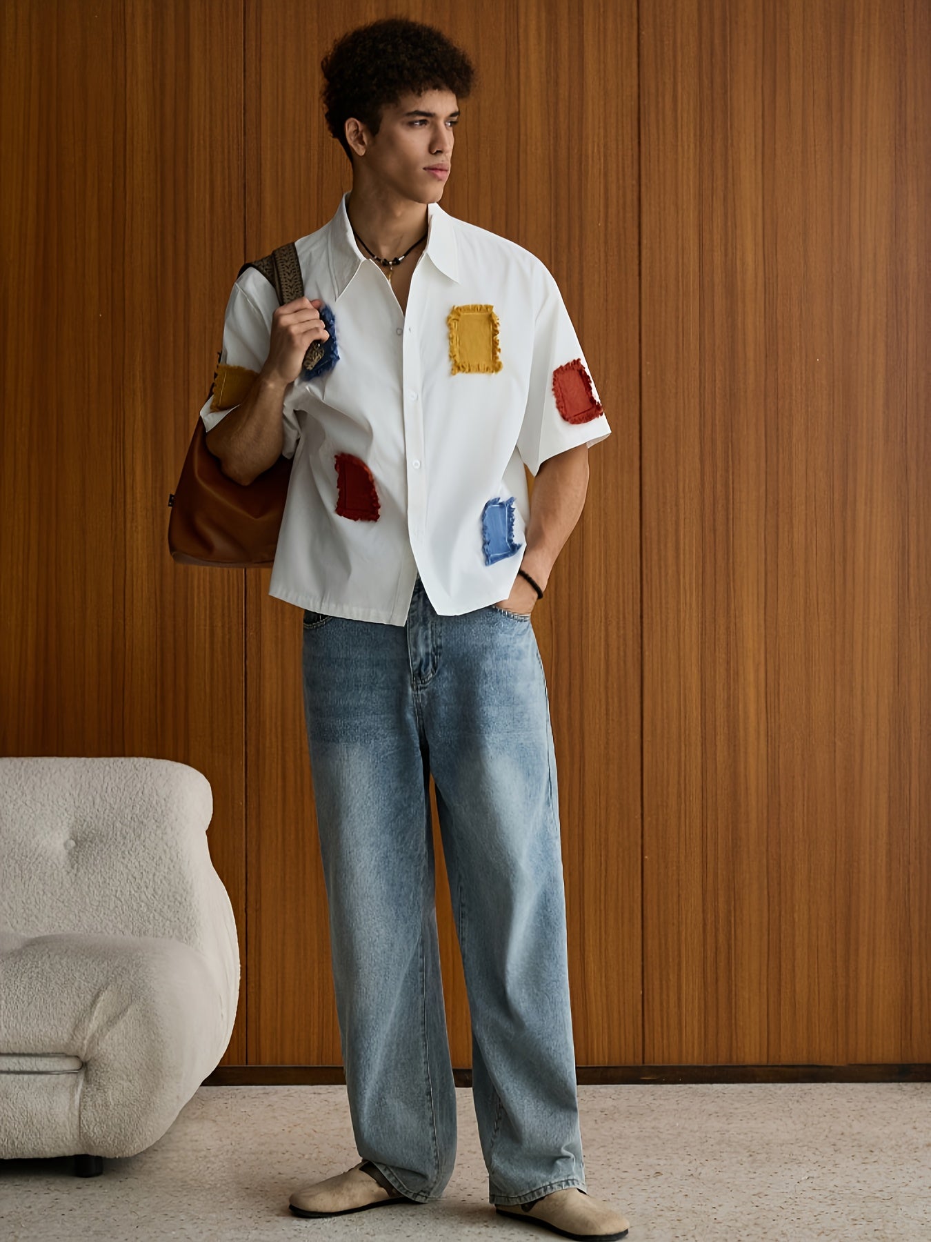 Dren | Zomerhemd voor heren met patchwork – Casual model met korte mouwen en reverskraag