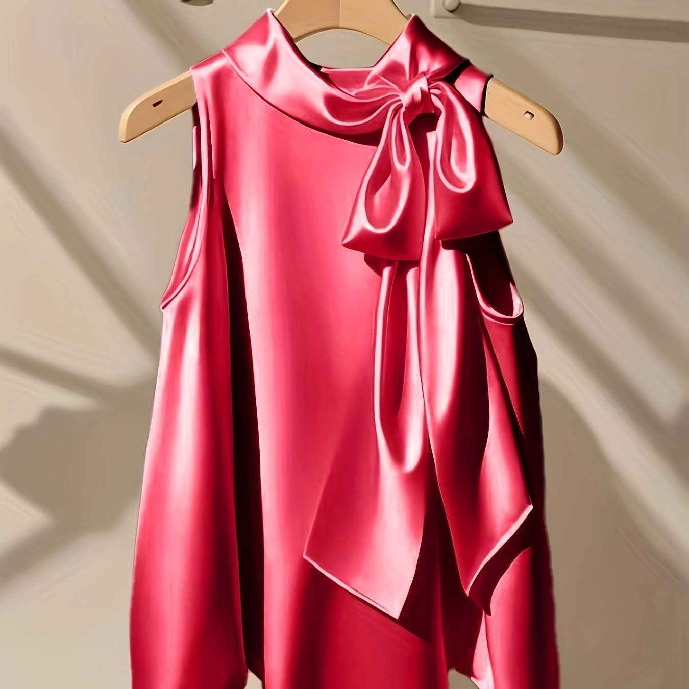 Azae | Mouwloze damesblouse met strik, elegant, effen, ronde hals