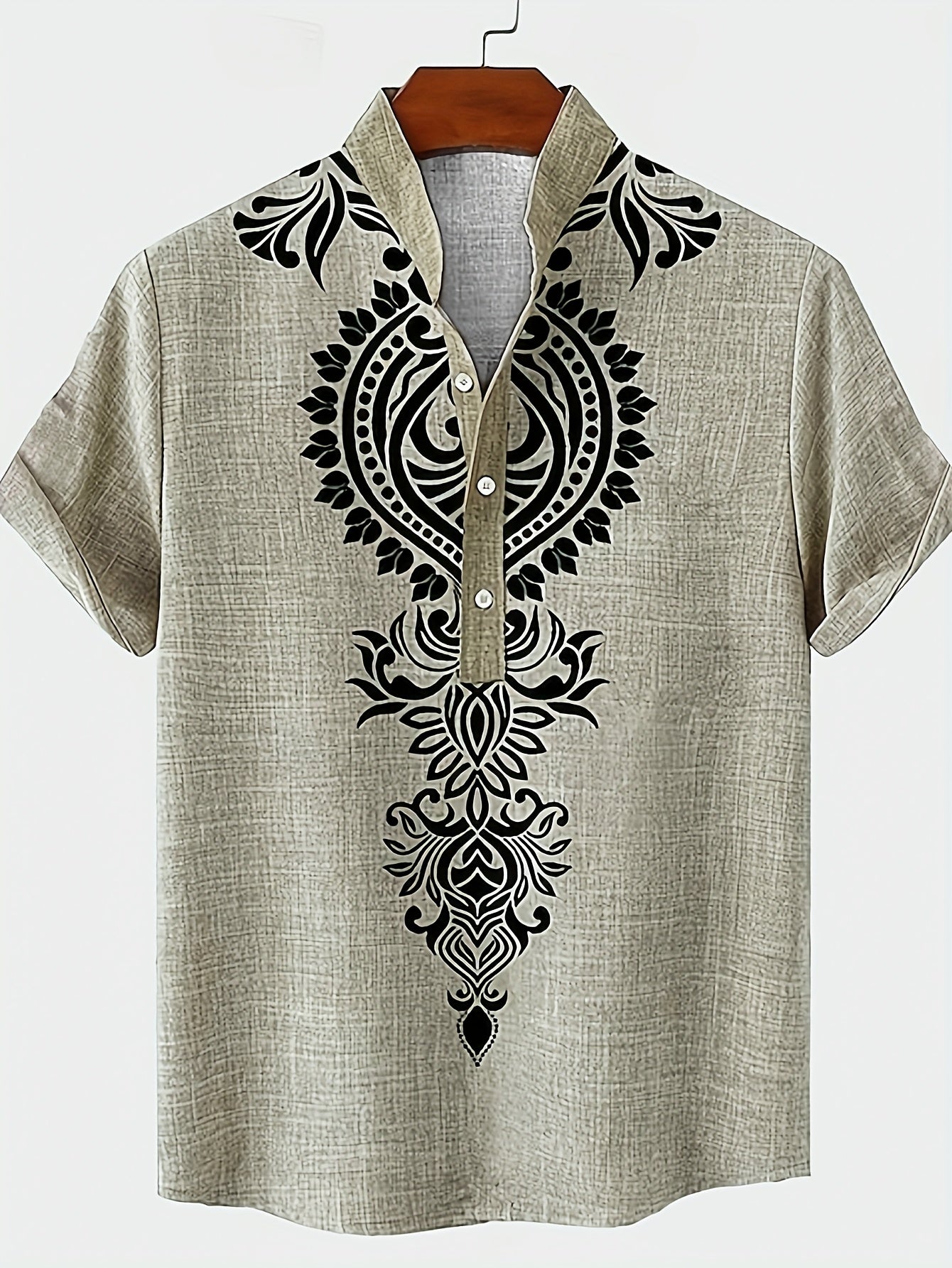 Wiro | Heren overhemd met bloemmotief jacquard – opstaande kraag, casual feestelijke buitenlaag top