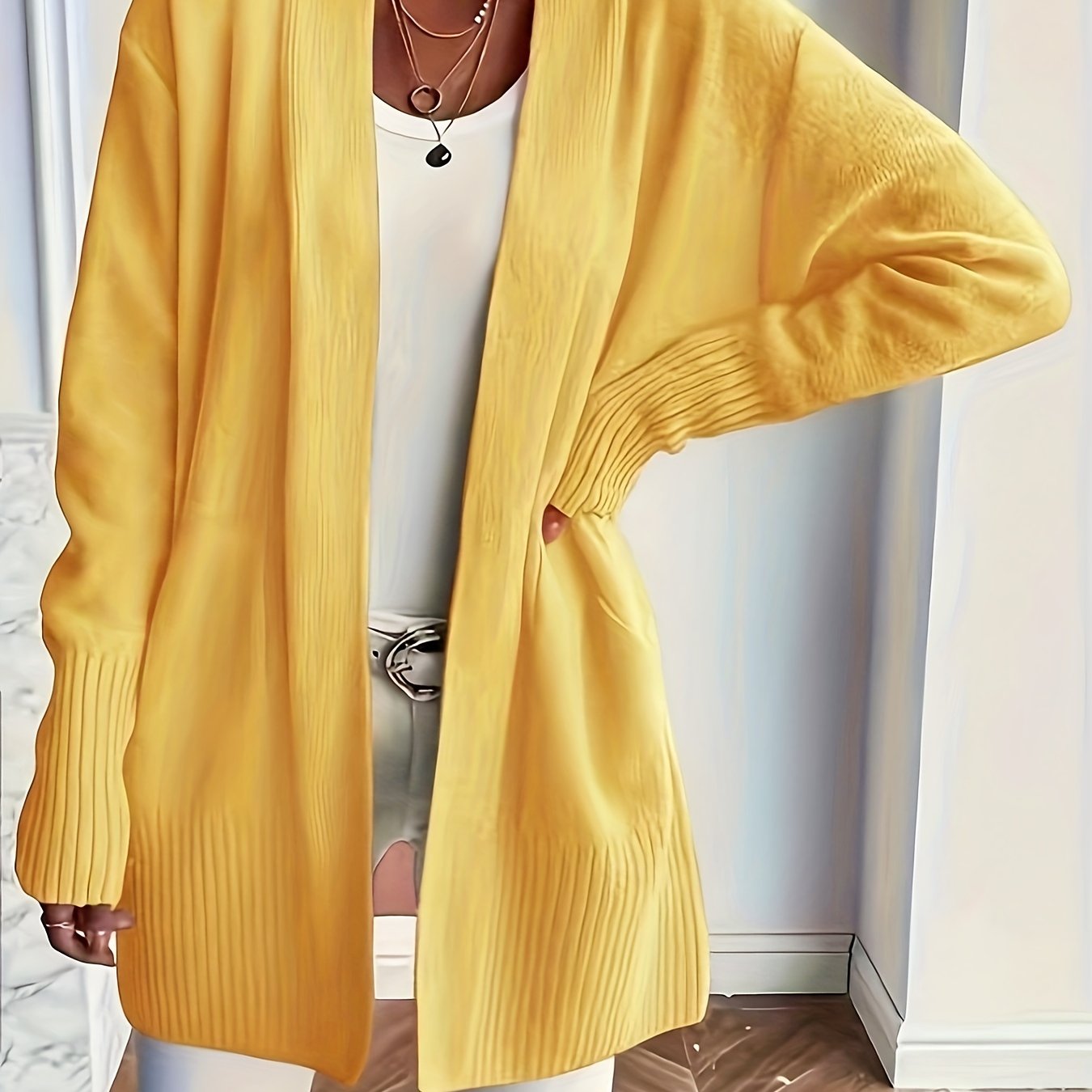 Rosavine | Gilet en maille ajourée pour femme - Coupe décontractée, manches longues, gilet confortable et décontracté avec poches