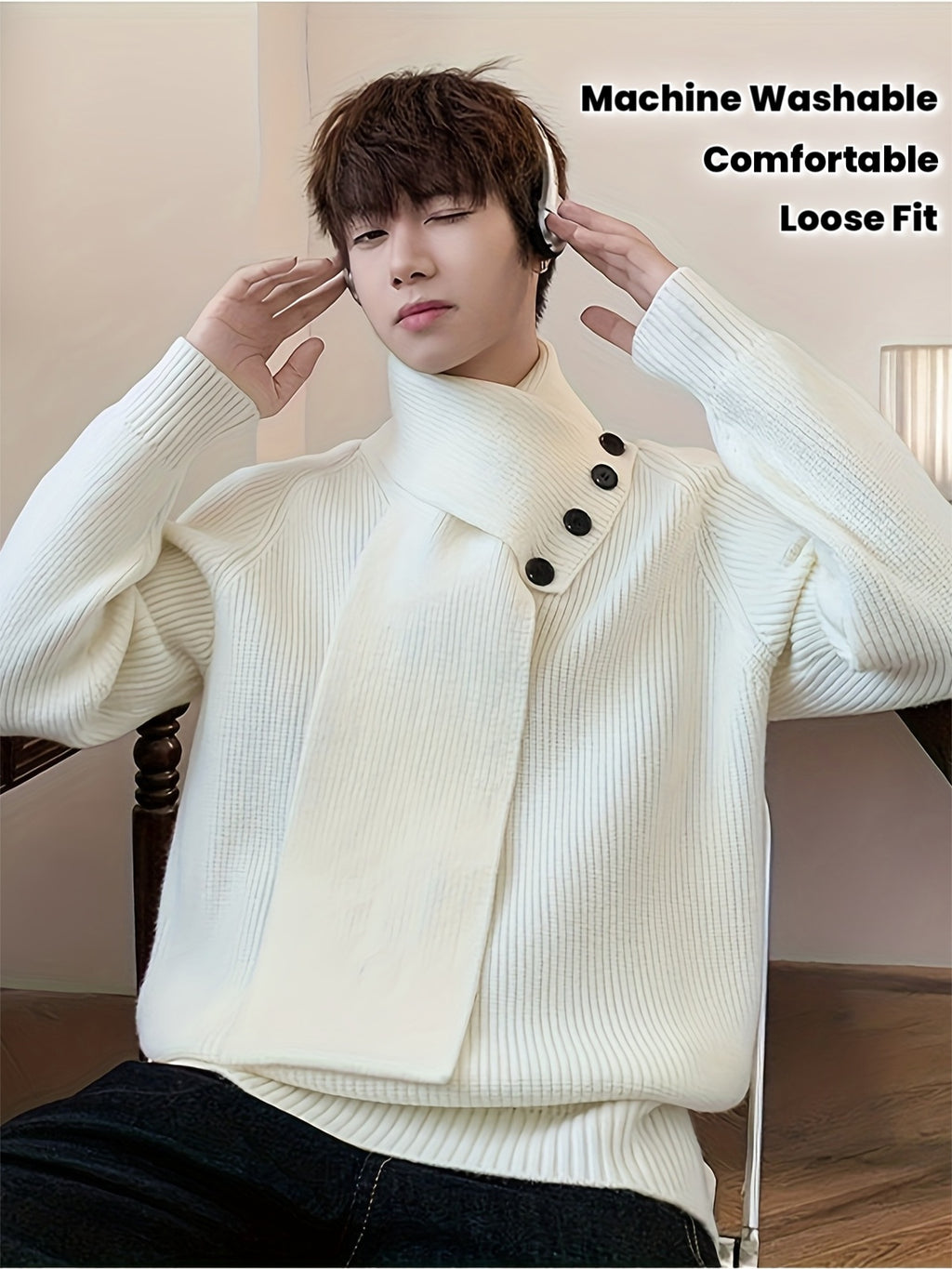 Saelric | Zachte thermische pullover voor heren – Losse pasvorm, ontwerp met knoopsluiting, casual en winterbreiwerk