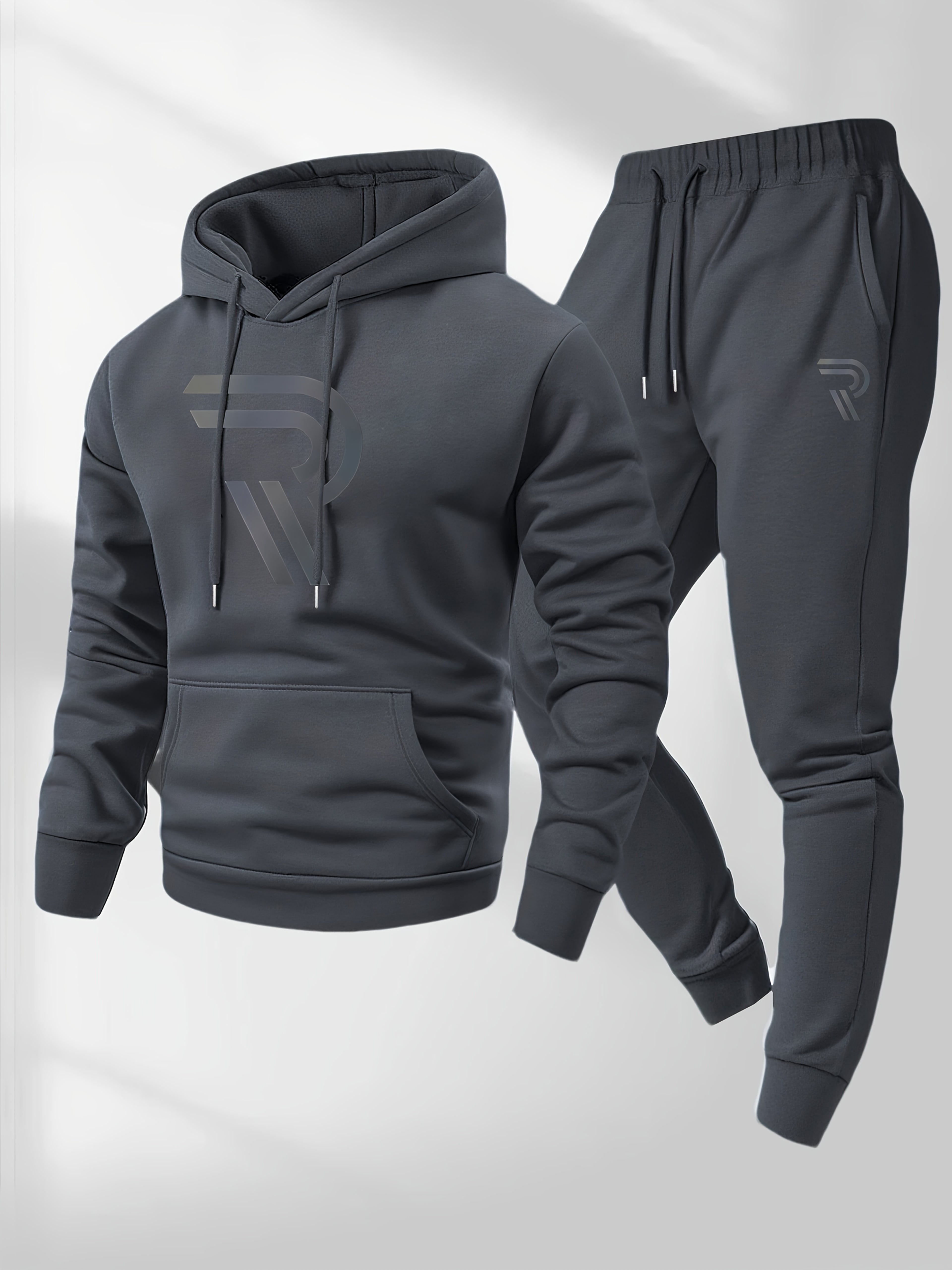Knudsen | Ensemble de survêtement homme : sweat à capuche et pantalon – Logo « R », style décontracté, automne/hiver