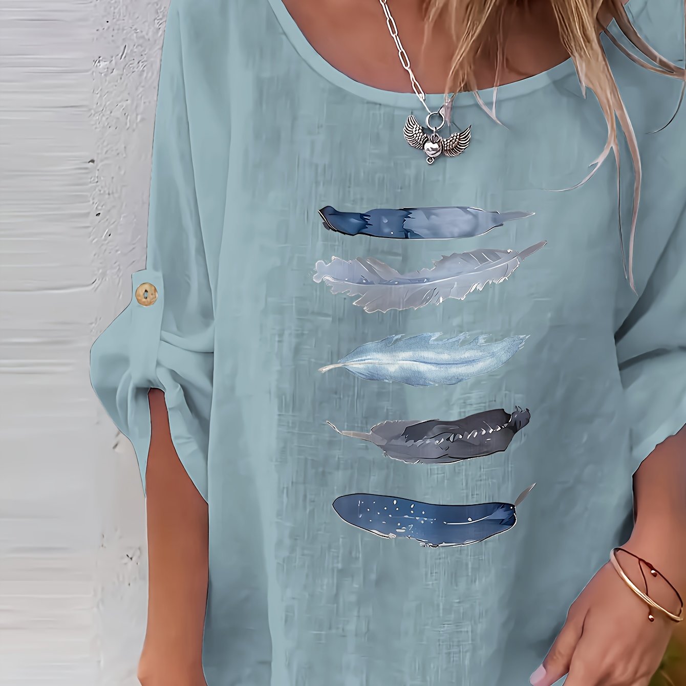 Myrala | Damesblouse met print en knopen – Casual shirt met ronde hals en losse pasvorm