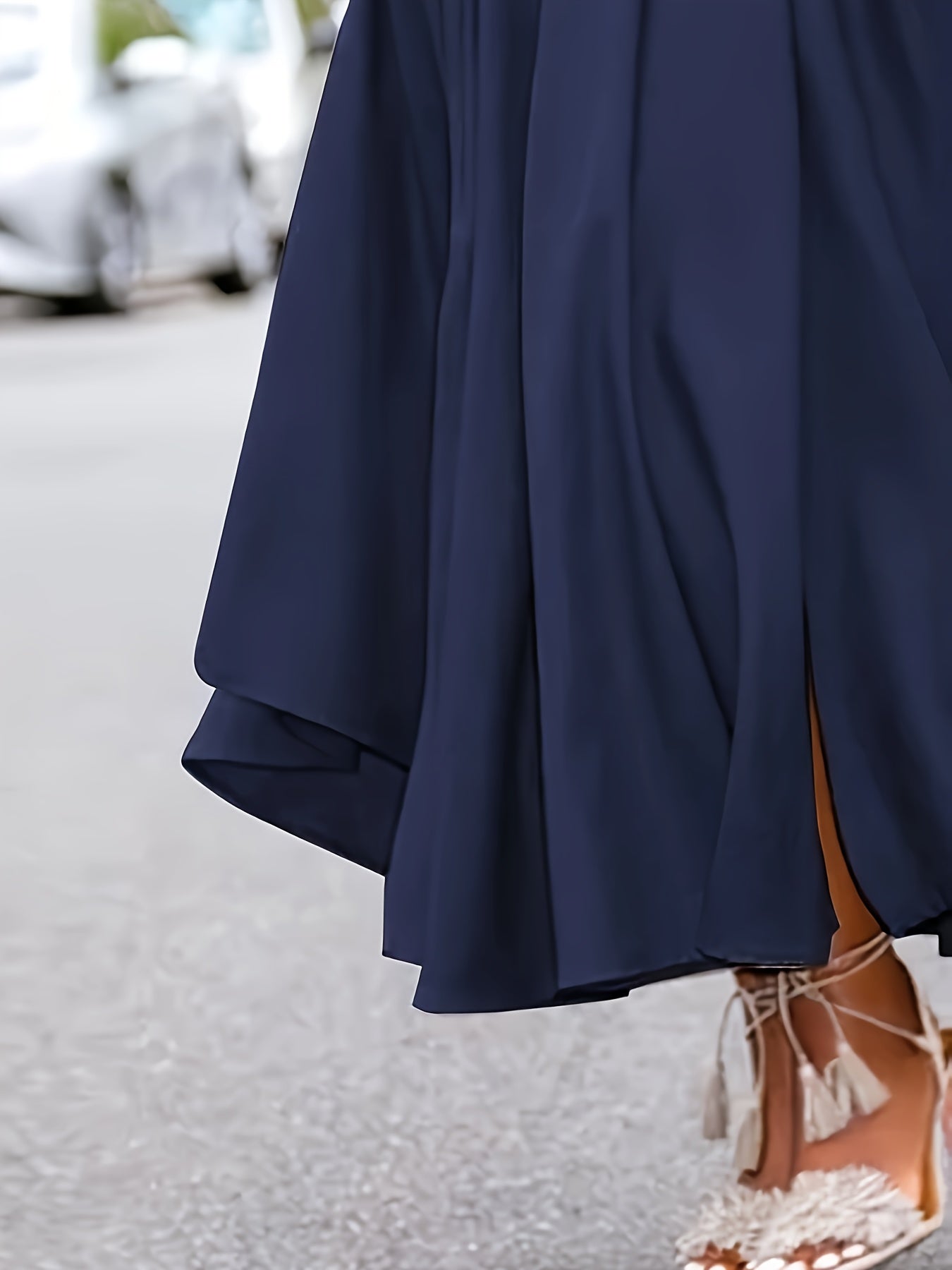 Francette | Elegante marineblauwe A-lijn maxirok met bindceintuur - Soepel, geplooid ontwerp voor dames