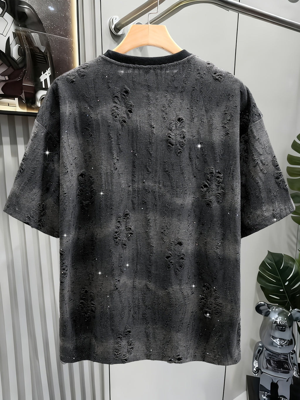Xyvor | Zwart T-shirt met korte mouwen en structuur voor heren – casual streetwear-T-shirt