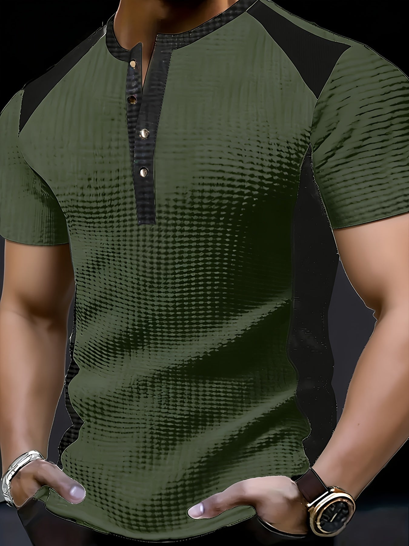 Elrik | Wafelpolo voor heren – Zwart-wit T-shirt met kleurblokken in casual zakelijke stijl