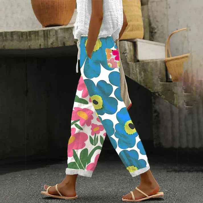 Breanna | Dames groene broek met bloemenprint – casual zomerbroek