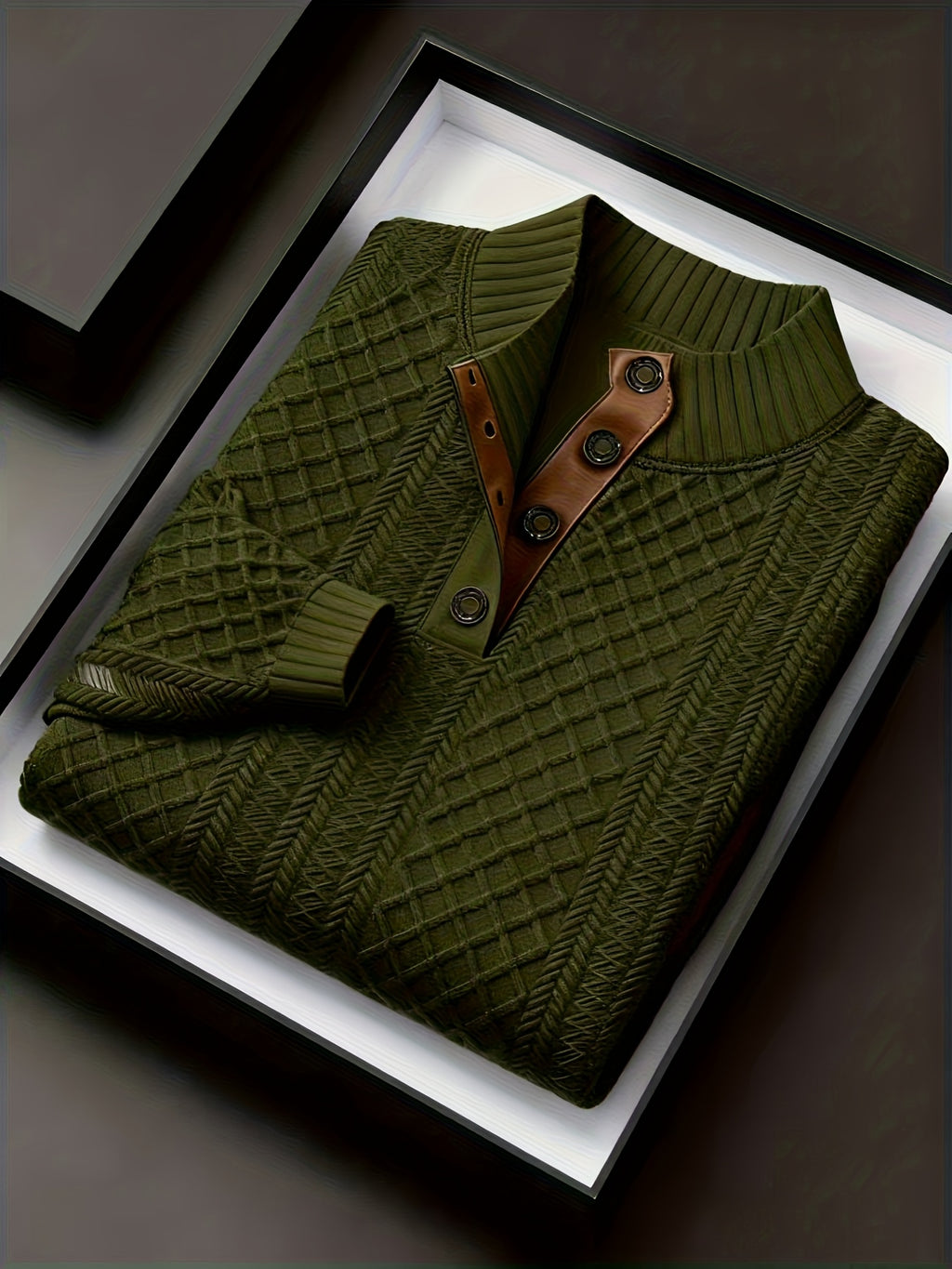 Denric | Standkraag jacquard gebreide trui, gestructureerde pullover voor herfst- en winterkleding, warme outdoor trui