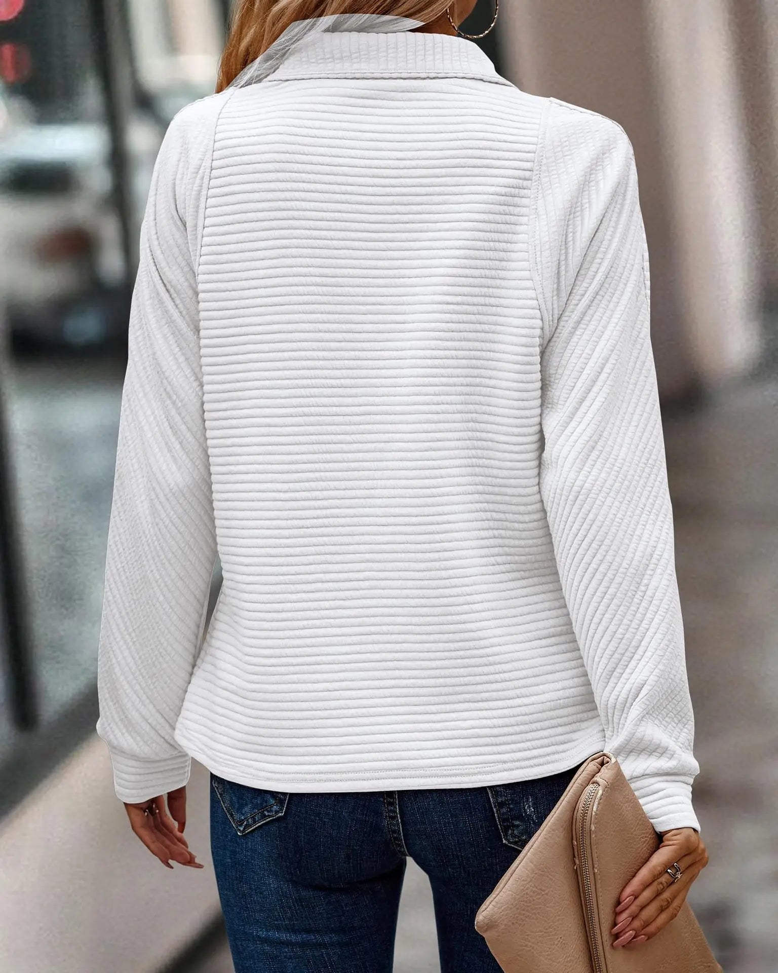 Arivelle | Pull élégant à col V pour femme – Demi-zip, col montant, pull en maille à manches longues
