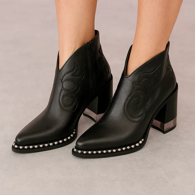 Azmirelle | Western enkellaarzen voor dames – Veganistische leren cowboylaarsjes