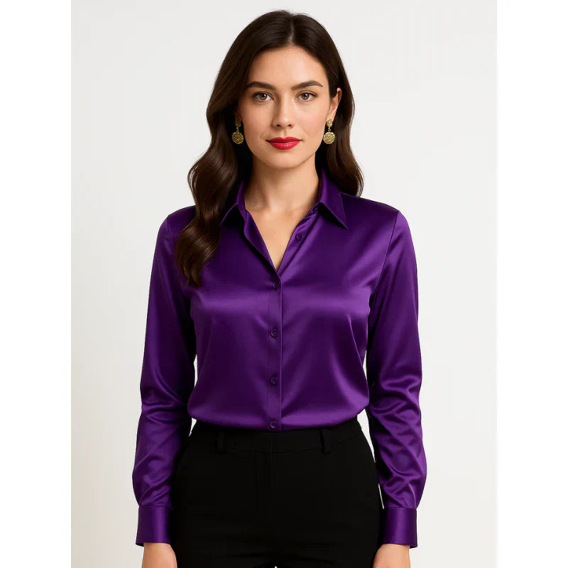 Sylmirae | Satijnen blouse voor dames – Chique top met knopen voor op kantoor