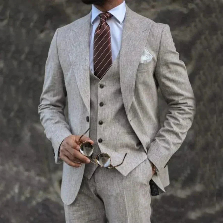 Henricus | Dreiteiliger Leinenanzug für Herren – Elegantes Set aus Blazer, Jacke und Hose, leichtes formelles Outfit